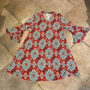 NWT R Rouge Blue and Red Patterned Dress Size Small